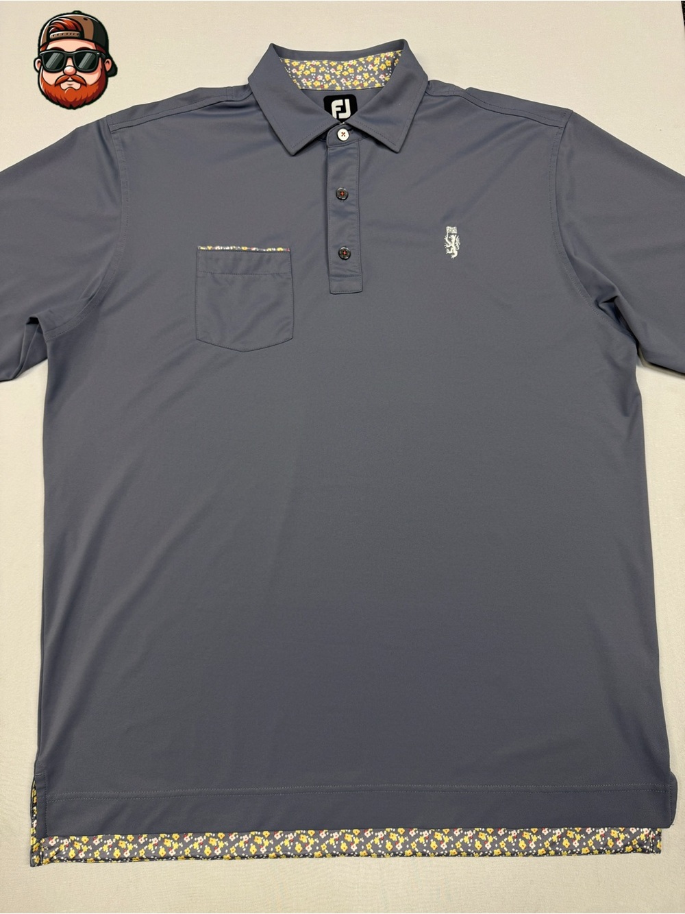 Men’s FootJoy Large Grey Floral Performance Golf Polo Short Sleeve